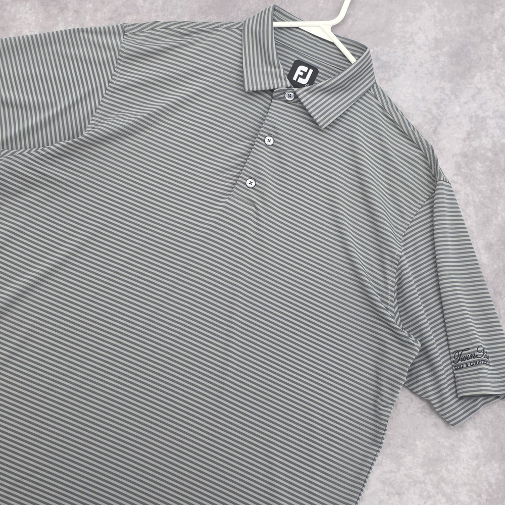 FootJoy FJ Mens Large Golf Polo Shirt Short Sleeve Gray Striped Performance